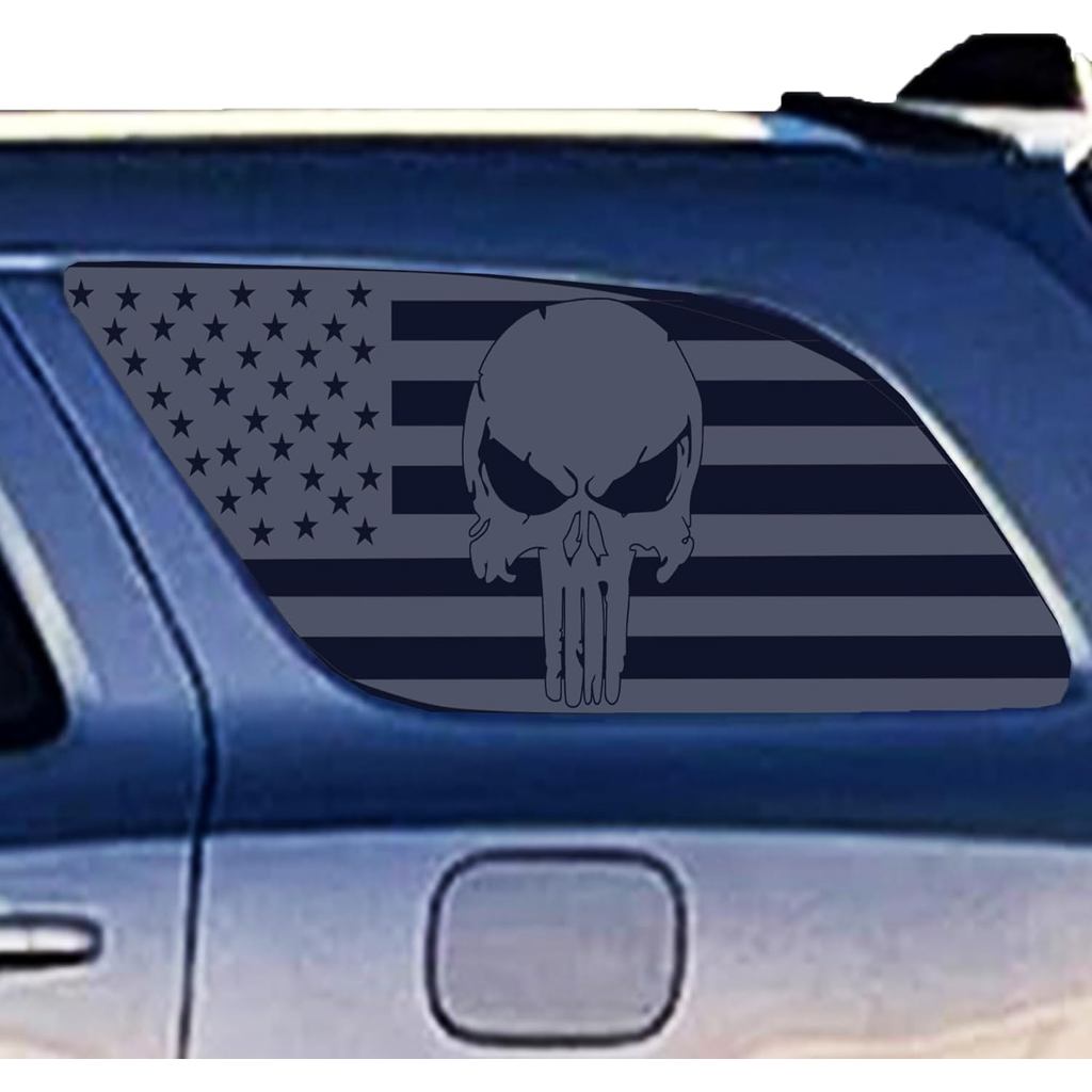 Dành Cho Dodge Durango 2014 – 2023 Phía Sau Cửa Sổ Cờ Mỹ Đầu Lâu Decal, Miếng Dán Vinyl Yêu Nước Màu