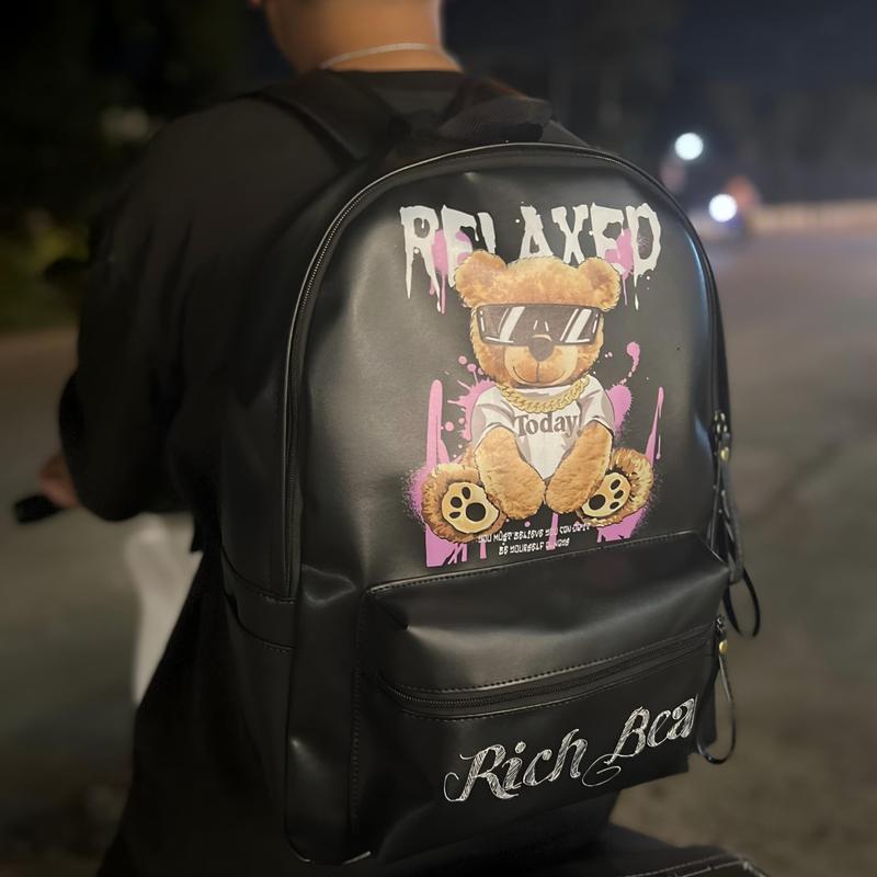 Balo đi học Rich Bear cặp sách cho nam nữ Quai To Có Ngăn Bí Mật Size 42 vừa sách vở A4 laptop Bag