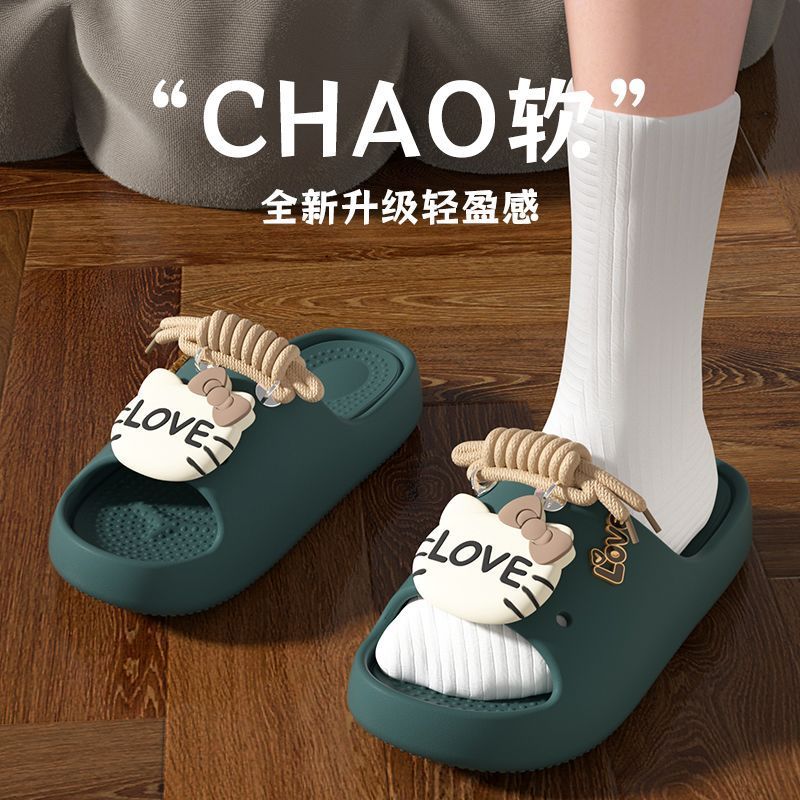 【JsS】DIY Hello Kitty Slippers for Women 2025 Summer New Couple Home Indoor Thick Sole Non-Slip Comfo