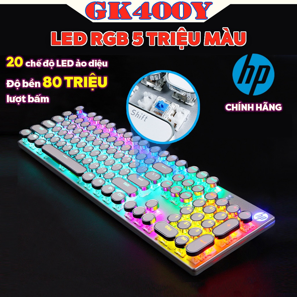 Bàn phím cơ blue switch HP GK400Y phím tròn mạ bạc - hơn 20 chế độ led tùy chỉnh
