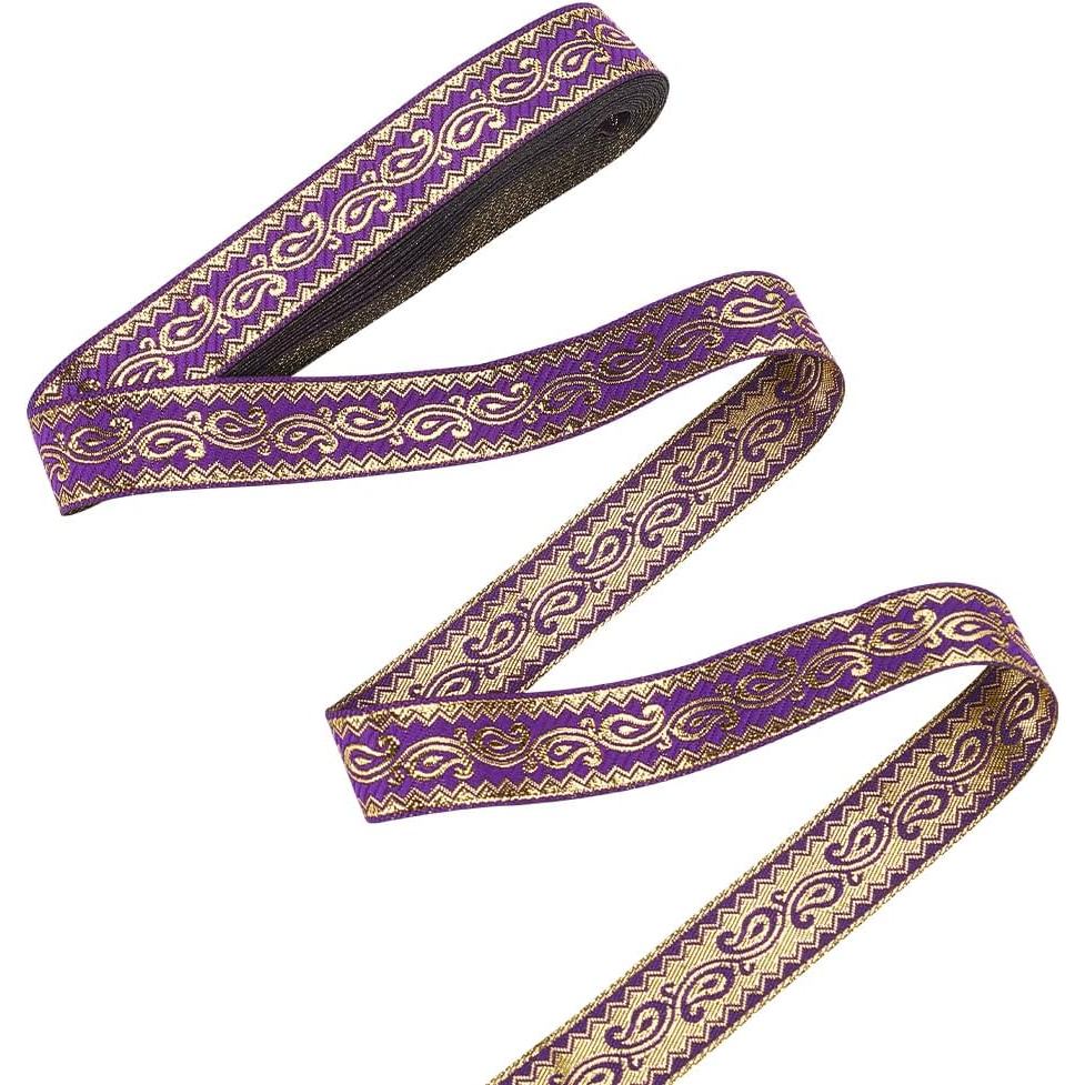 MAYJOYDIY 7.7 Yards Tím Boho Jacquard Ruy Băng Viền Vintage Jacquard Ruy Băng Phong Cách Dân Tộc Boh