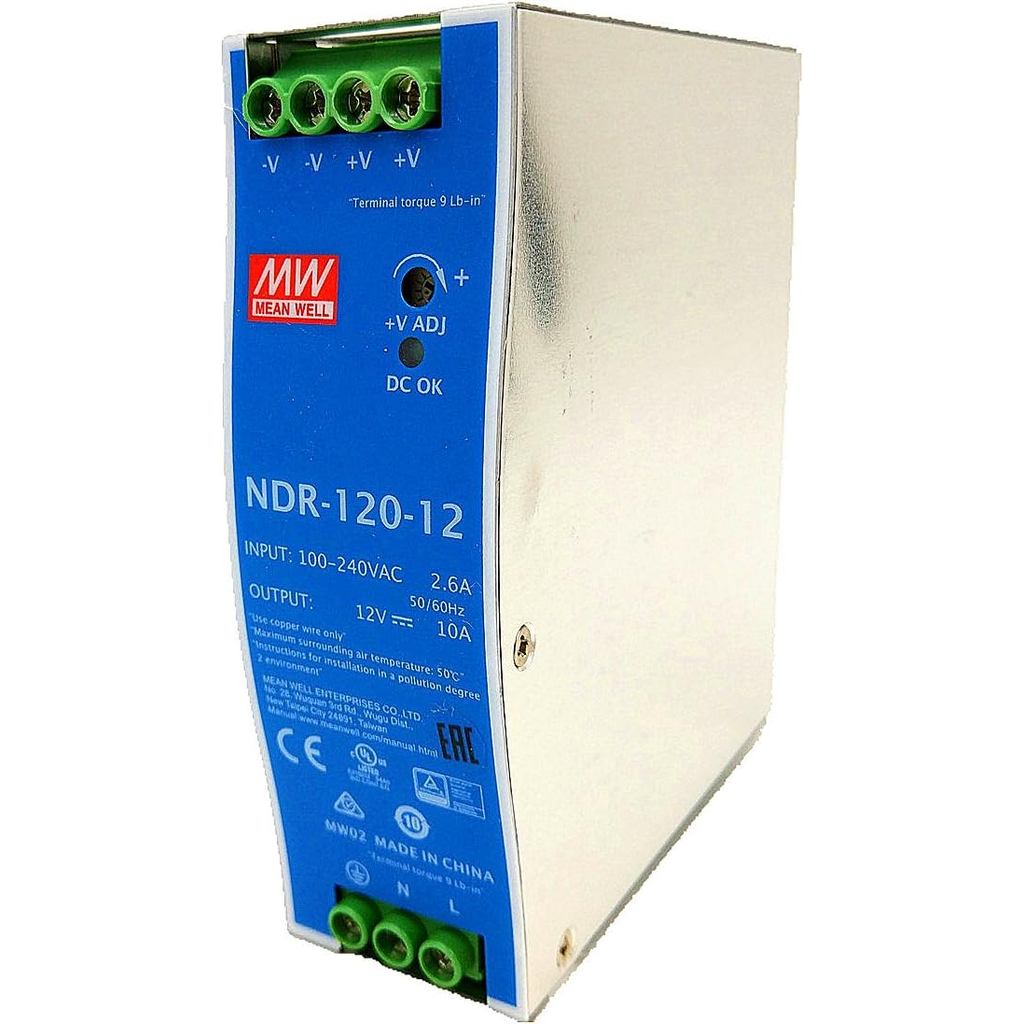 Mean Well NDR-120-12 DIN Rail Power Supply 120W 12V 10A Dòng điện không đổi Thấp Không mất Bảo vệ qu