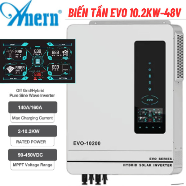 Biến Tần HYBRID SOLAR INVERTER EVO 10.2KW-48V - Hybrid inverter 10.2KW-DC48V On/Off có lưu trữ -Mẫu 