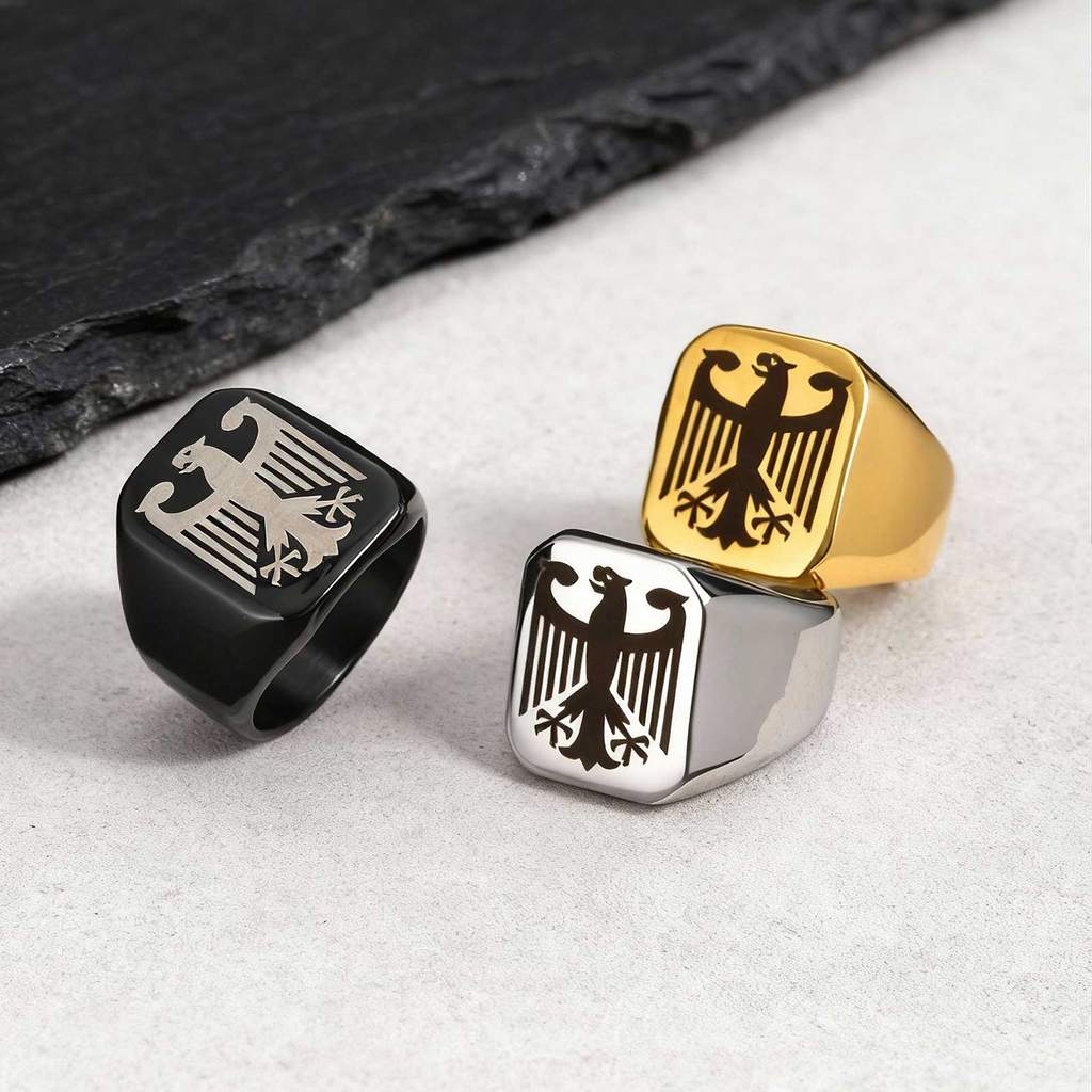 Vnox Stainless Steel Vintage Eagle Logo Signet Ring Square Top Chunky Emblem Ring  for Men Boy Bunde