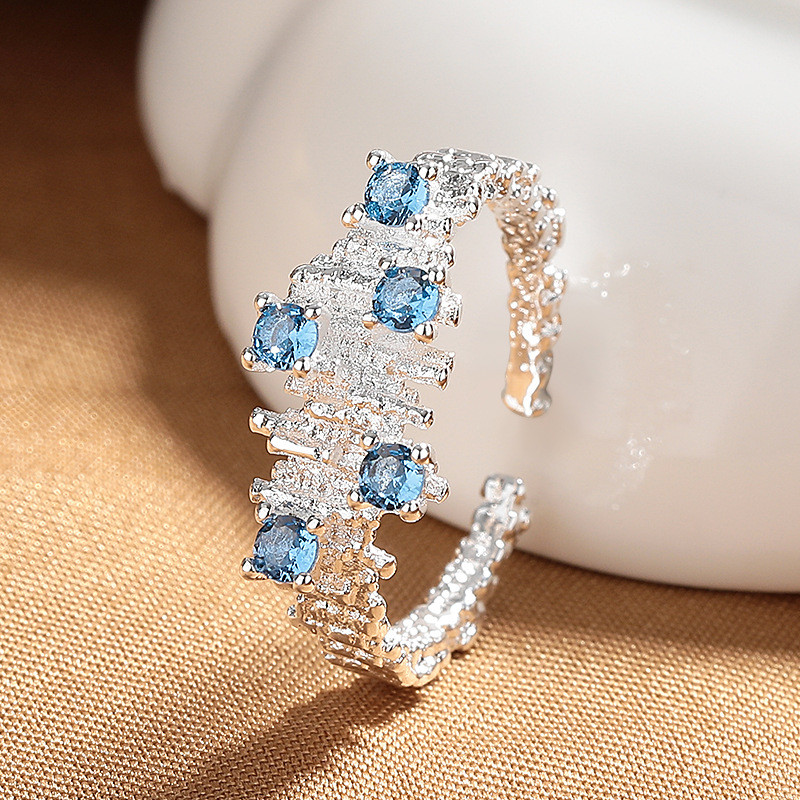 Nhẫn Zircon Giả Muối Biển Màu Xanh, Ánh Sáng Sang Trọng - WJG