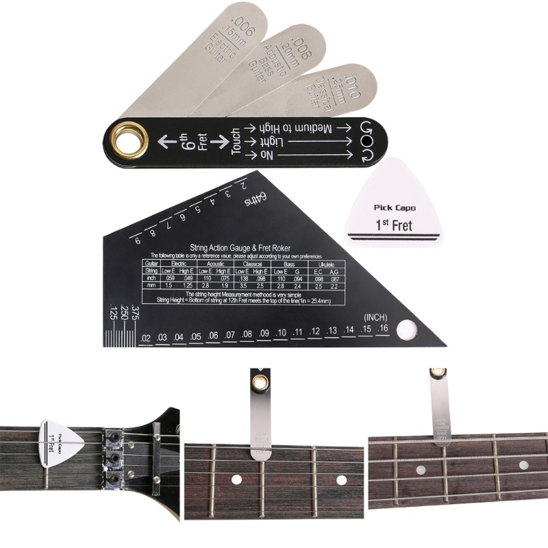 Mon Universal Guitar Gauge Combo Rod Gauge String Action Gauge Thích hợp để đo chiều cao dây và giảm