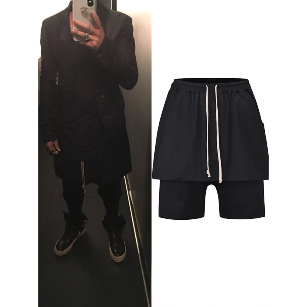 DLXB RO Style Shorts Dark Double Layer Skirt Pants Crotchless Pants Baggy Skirt Pants drkshdw Loose 