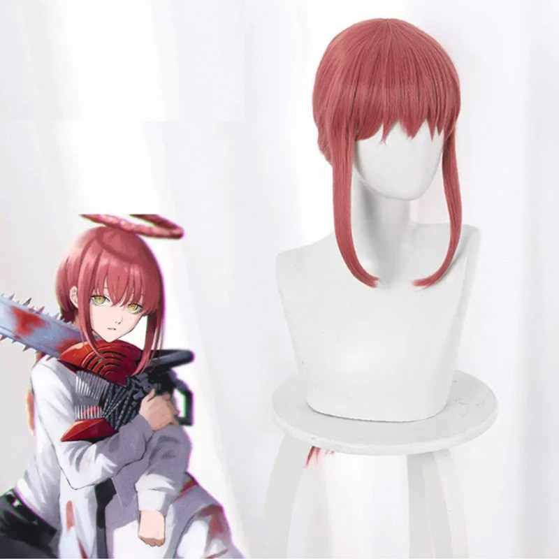 Chainsaw Man Machima Cos Wig Chain Saw Man Devil Hunter Anime Game Pink Twist Braid Cos Long Hair zC