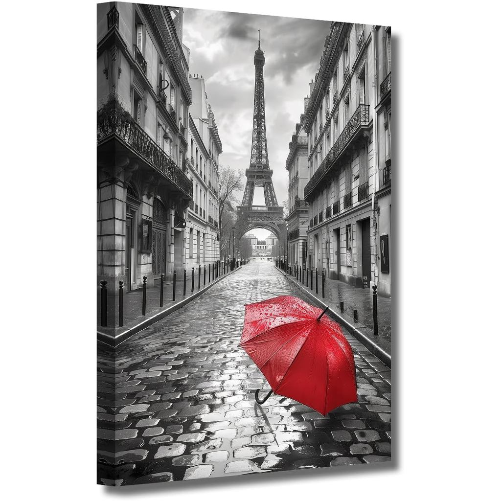 LZIMU Paris Tháp Eiffel Nghệ Thuật Treo Tường Ô Đỏ Trên Phố Paris Tranh Tháp Eiffel in Canvas Phong 