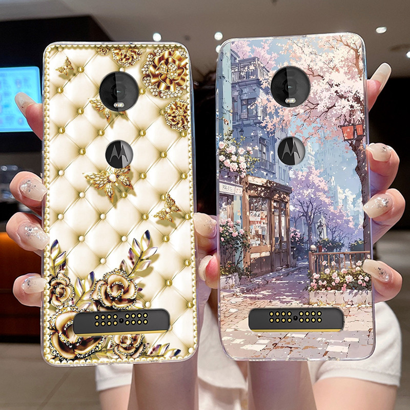 Ốp Điện Thoại Cho Motorola Moto Z4 Chơi Silicon Mềm TPU Trong Suốt Vỏ Sơn Thanh Lịch Hoa Hoang Dã Ch
