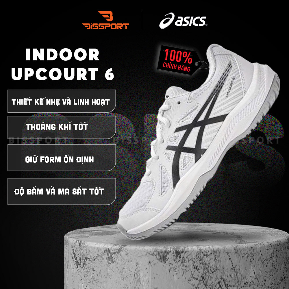 Giày Bóng Bàn/Cầu Lông Asics Upcourt 6 Trắng Đen Chính Hãng - Nhẹ - Ổn Đinh - Êm Ái - Thoáng Khí -  