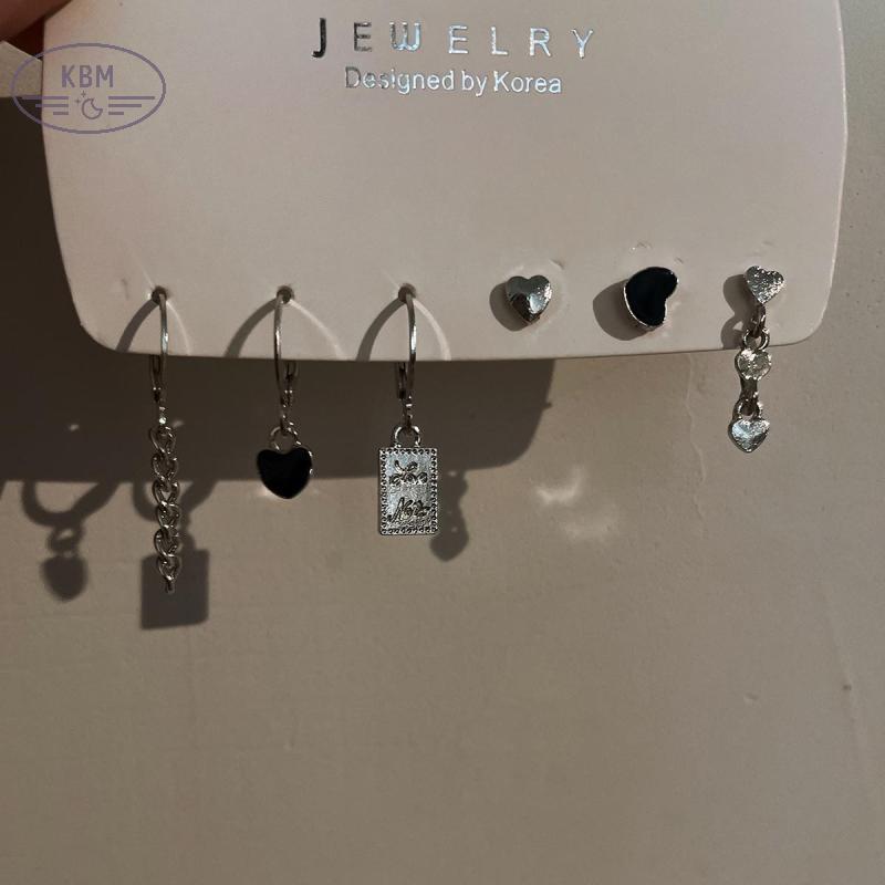 KBM 6 Chiếc Earings Y2K Đen Trái Tim - Phù hợp cho nữ, vintage và thời trang