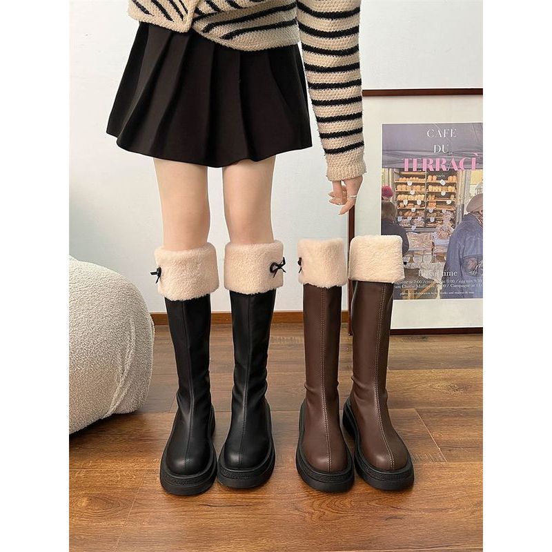 Uniti Small Man Not Knee-Length Boots Nữ Thu Đông 2024 Phong Cách Mới Đế Dày Mỏng Hơn Nhìn Dây Kéo N