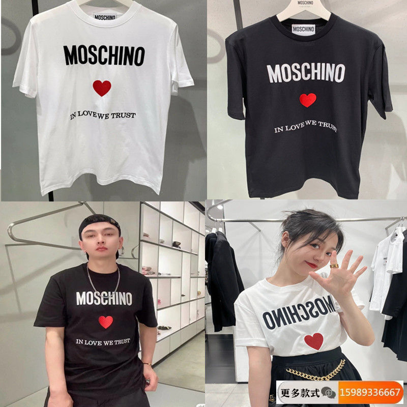 Moschino Áo Thun Nữ Mùa Hè Tình Yêu In Chữ Rời Tay Ngắn Phong Cách Cặp Đôi Hợp Thời Trang