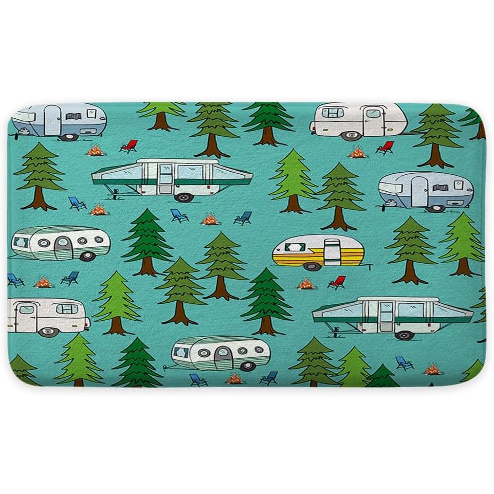 Thảm tắm Happy Camper cho Camper Trailer Phòng tắm cắm trại, Retro RV Camper Du lịch Xe kéo Thảm lót