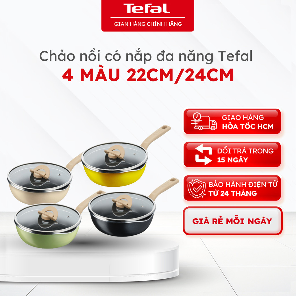 Chảo nồi có nắp đa năng Tefal One Pick Pot Pan 3in1,  size 22cm/24cm, nhiều màu| Bảo Hành 24 Tháng