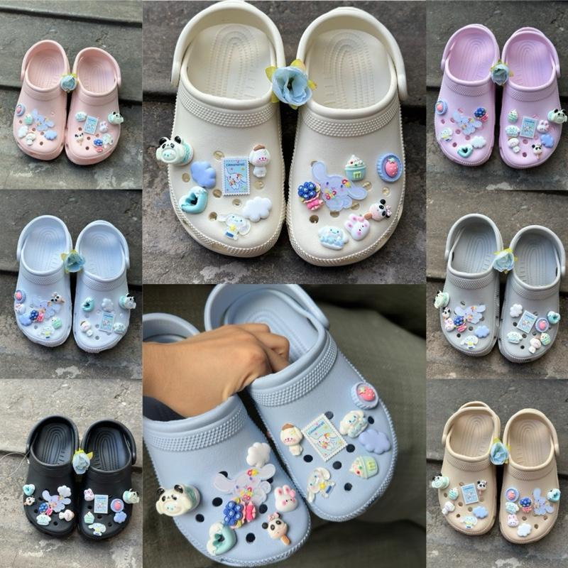 Dép (có chữ) kèm bộ charm thỏ trắng cinamoroll dễ thương giày dép sục chất liệu nhựa Eva đúc nguyên 