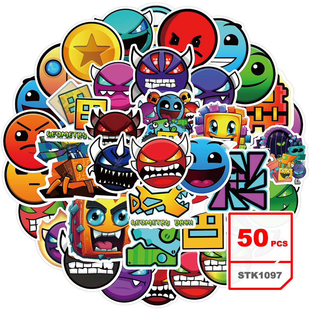 Bộ Hình Dán Geometry Dash Trò Chơi Điện Tử Ghi Định Tự Dán Graffiti Chống Nước Cho Trẻ Em, 50 Cái