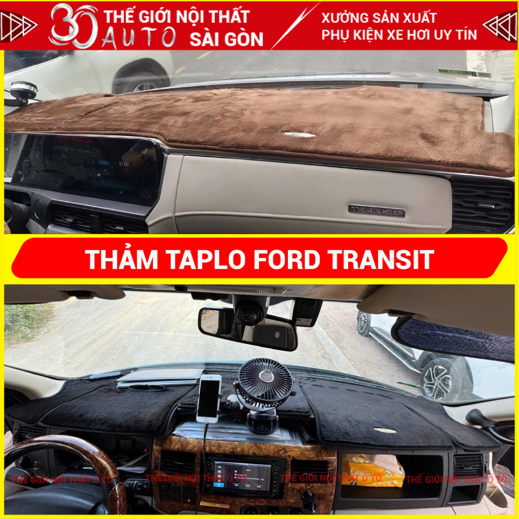 Thảm taplo Ford Transit đời 2015 - 2026 da cacbon,da vân gỗ, tuyết nhung chống nắng, chuẩn form