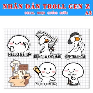 Decal Troll Gen Z Hài Hước Dán Xe,Oto Decal Nhựa Chống Nước Set 6 Tem Loại Tốt - Sticker Troll Gen Z SET1