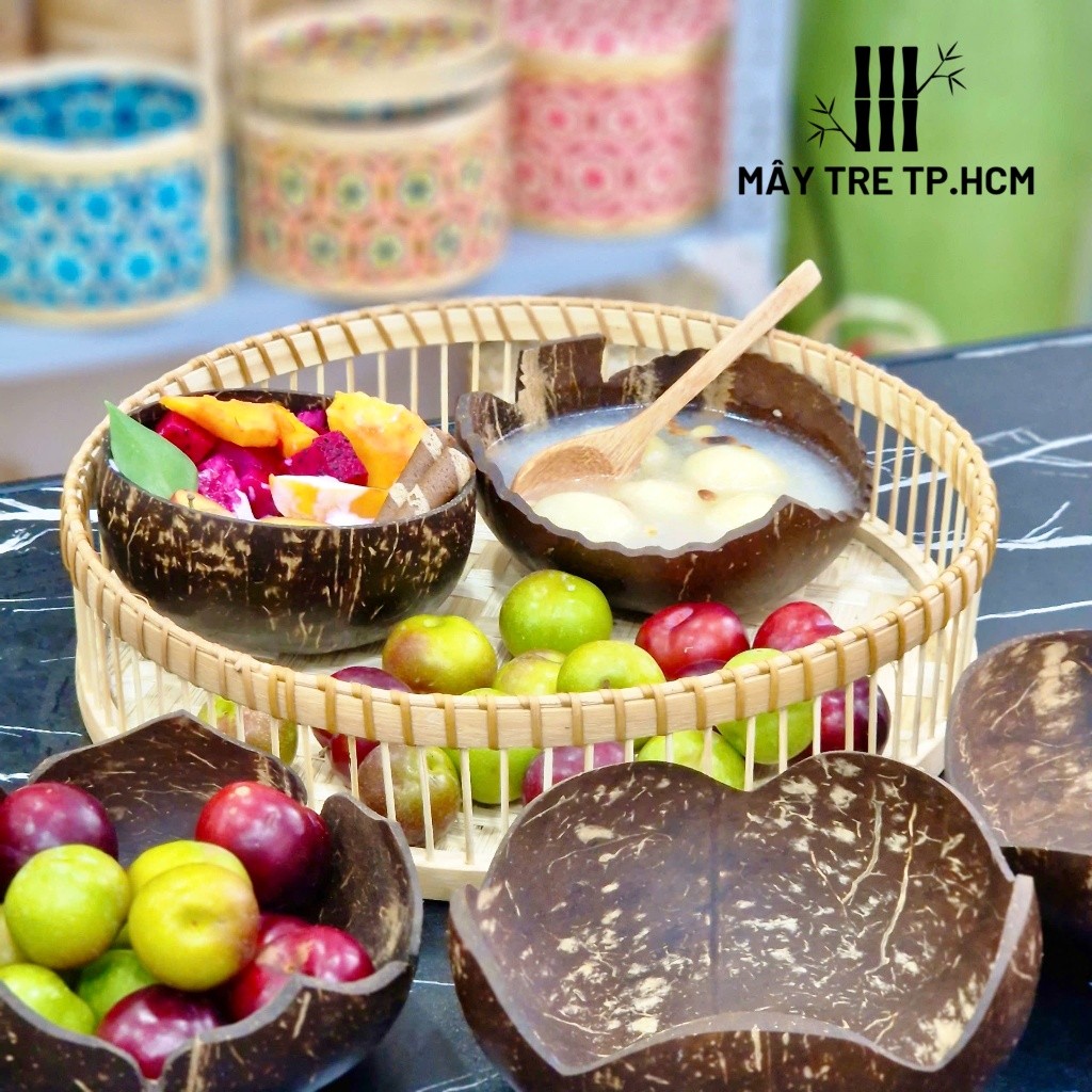 Chén gáo dừa, combo bát muỗng dừa, gáo dừa, chén ăn hạt ngủ cốc, chén gỗ,bát gỗ dừa