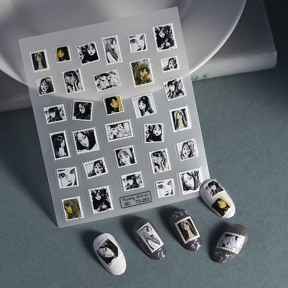 Sticker 5D Lụa Nổi Tem Thư Manga Trắng Đen & Gothic Thánh Gía