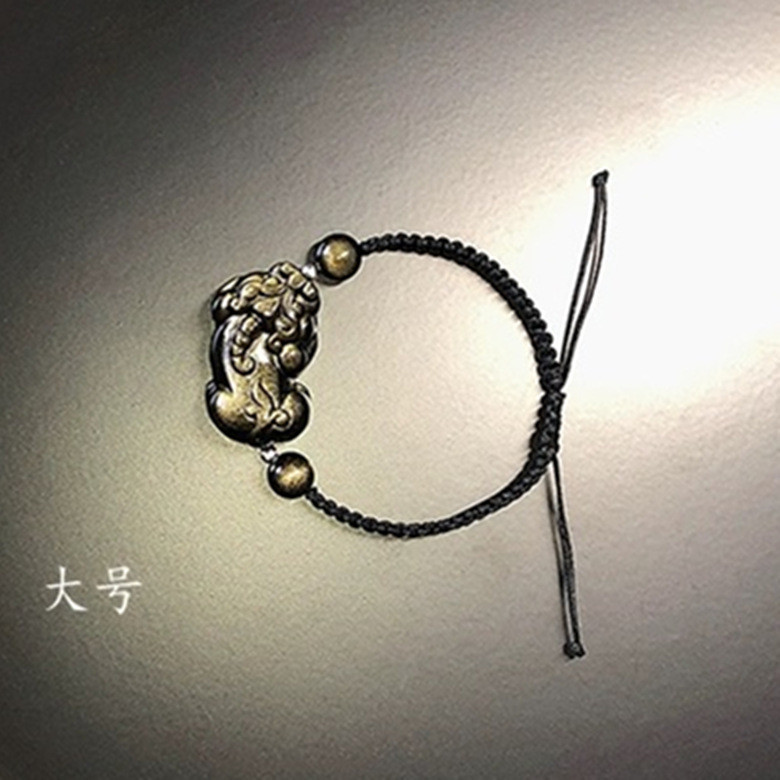 Vòng tay Obsidian Pixiu vàng tự nhiên Màu đen Obsidian Pixiu Phong cách cặp đôi