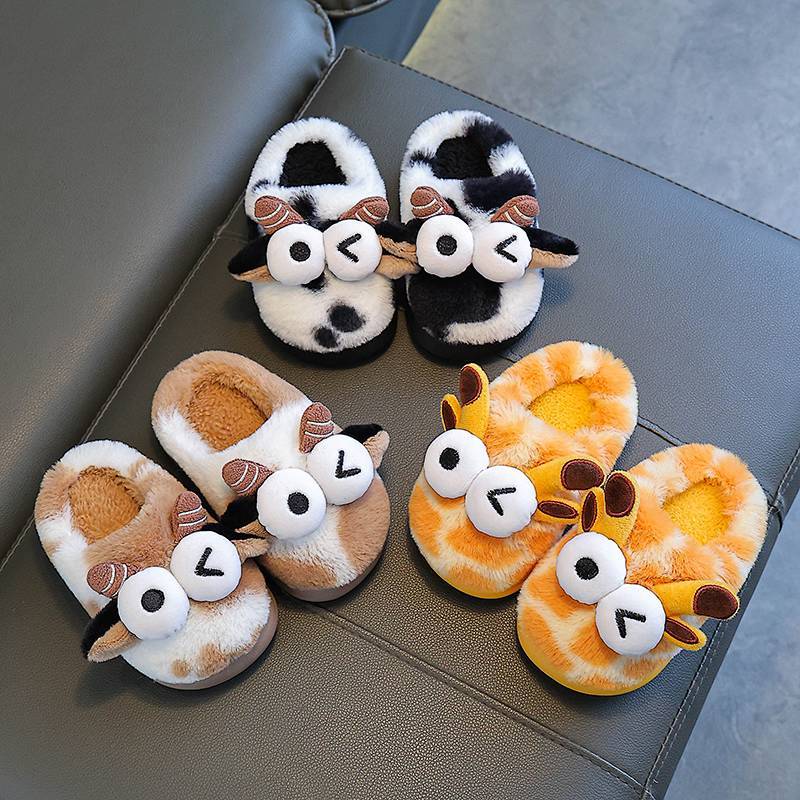 Children's Cotton Slippers Winter 2025 New Boy Girl Baby Non-Slip Warm Home Parent-Child Fluffy Slip