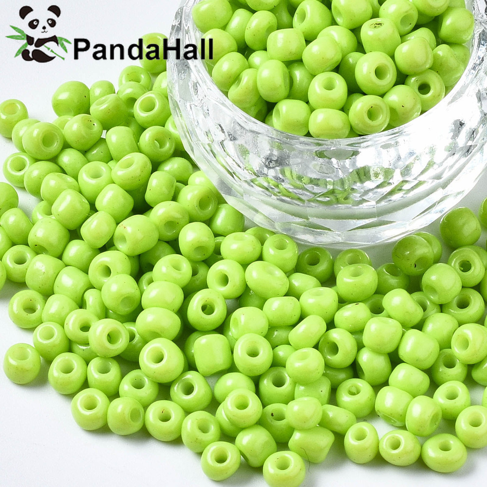 Hạt thủy tinh xanh vàng, đường kính 4~5mm, lỗ 1.2~1.5mm, khoảng 4500 cái/pound