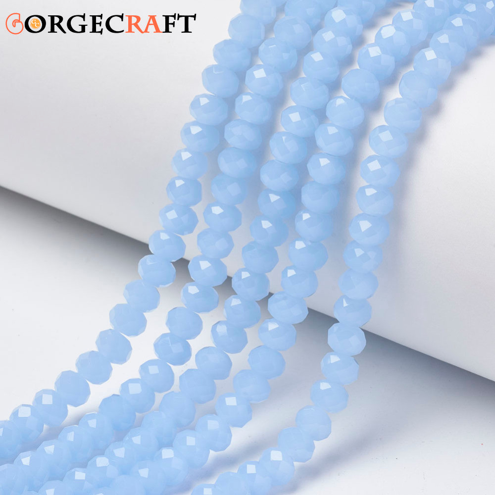 Hạt thủy tinh rondelle màu bầu trời xanh, kích thước 8x6mm, lỗ nhỏ - 10 sợi mỗi sợi 60-62 hạt, chiều