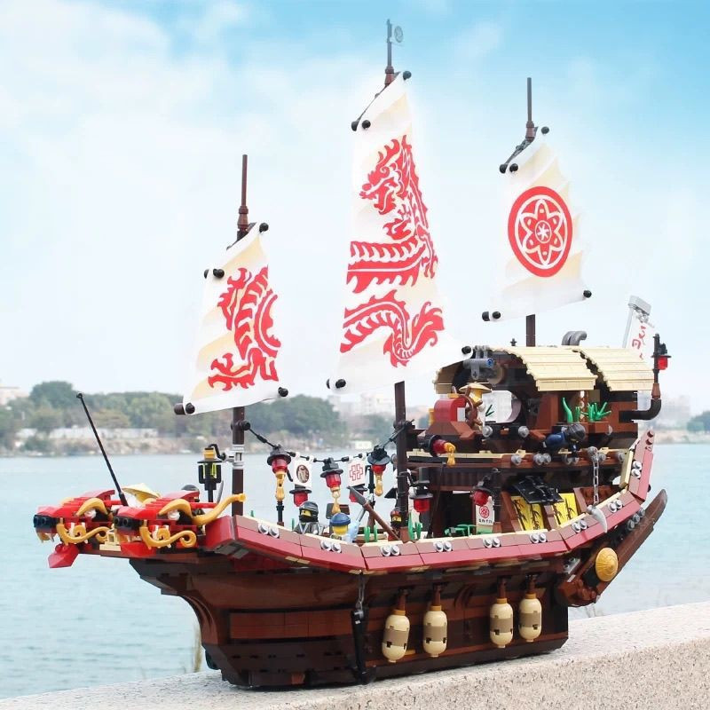 Tương thích với  Ninjago Destiny Bounty Boy, đồ chơi giáo dục lắp ráp thuyền rồng, quà tặng lắp ráp