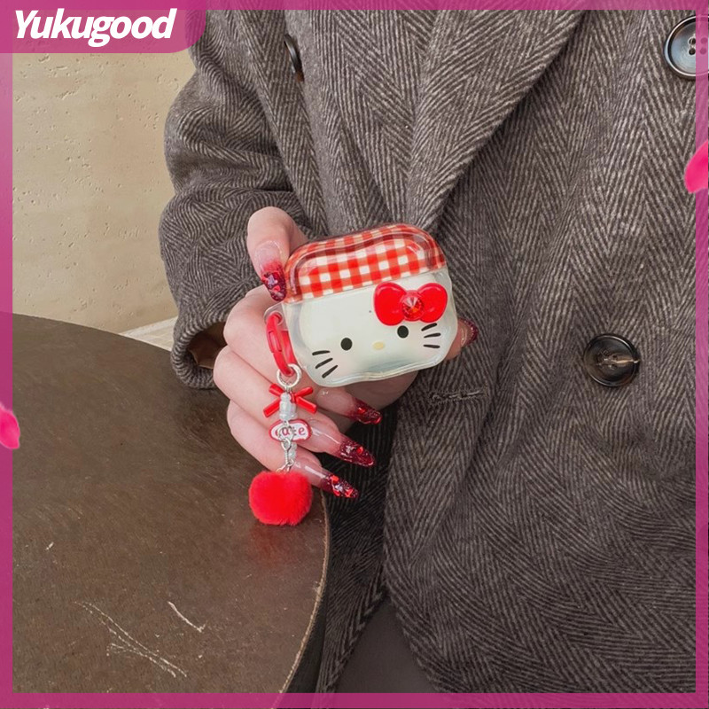 Red Plaid Kitty Earphone Bluetooth Protective Case Earphone Case Suitable for AirPods 3-YUKU