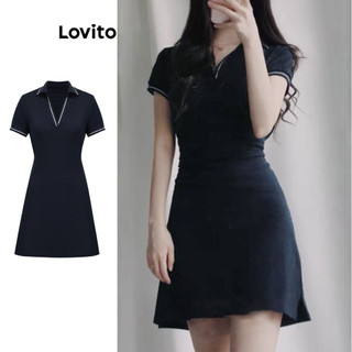 Lovito Váy thanh lịch Đầm liền quần tương phản trơn dành cho nữ L77ED300