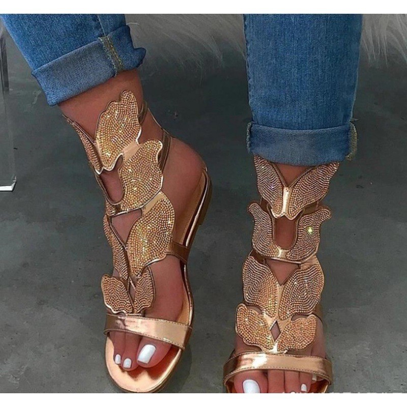 Giày Nữ LA1 Mới Bướm Kim Cương Giả Plus Size Dép Nữ