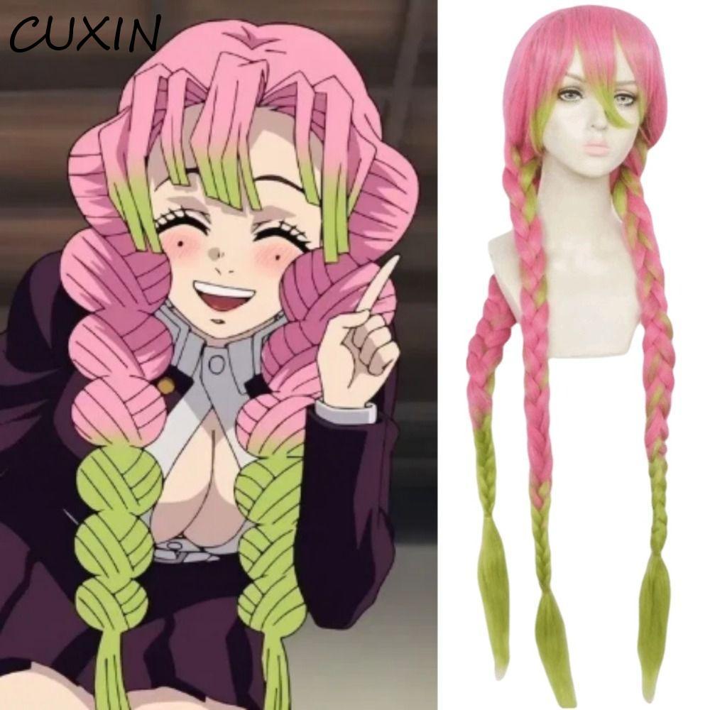 CUXI Kanroji Mitsuri Cosplay Tóc Giả, Tự Nhiên Lông Tơ Xanh Cho Halloween