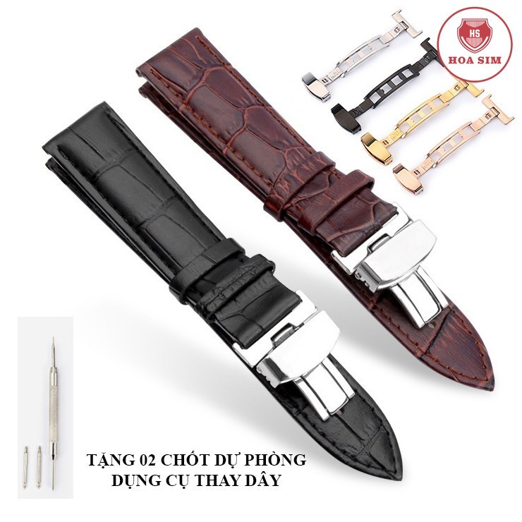 [DA XỊN] Dây da đồng hồ da bò cao cấp kèm khóa bướm Đơn thép không gỉ 316L