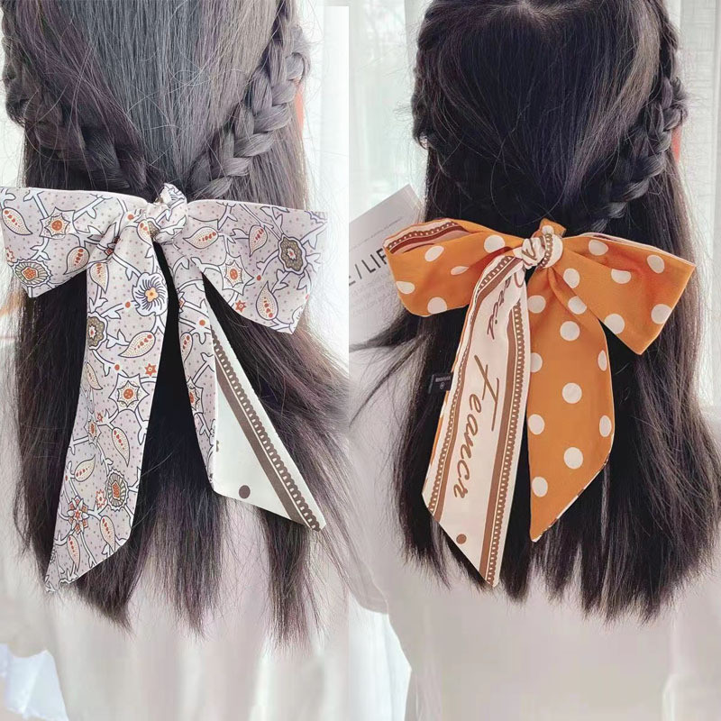 Retro Pháp Nhỏ Khăn Lụa Nữ Xuân Thu Phù Hợp Với Nhỏ Dài Tóc Buộc Tóc Buộc Tóc Ruy Băng Buộc Tóc Stre