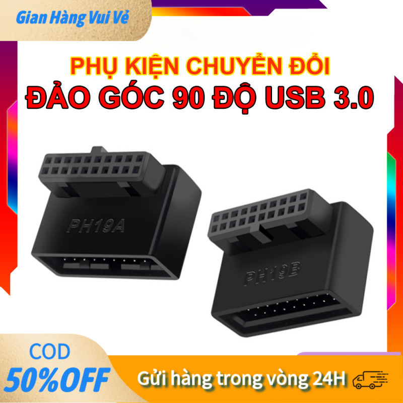 Bẻ Góc 90 Độ USB 3.0 Chuẩn PH19A PH19B, Hàng Mới, Độ Bền Cao, Thiết Kế Gọn Dây Chống Cong, Trang Trí