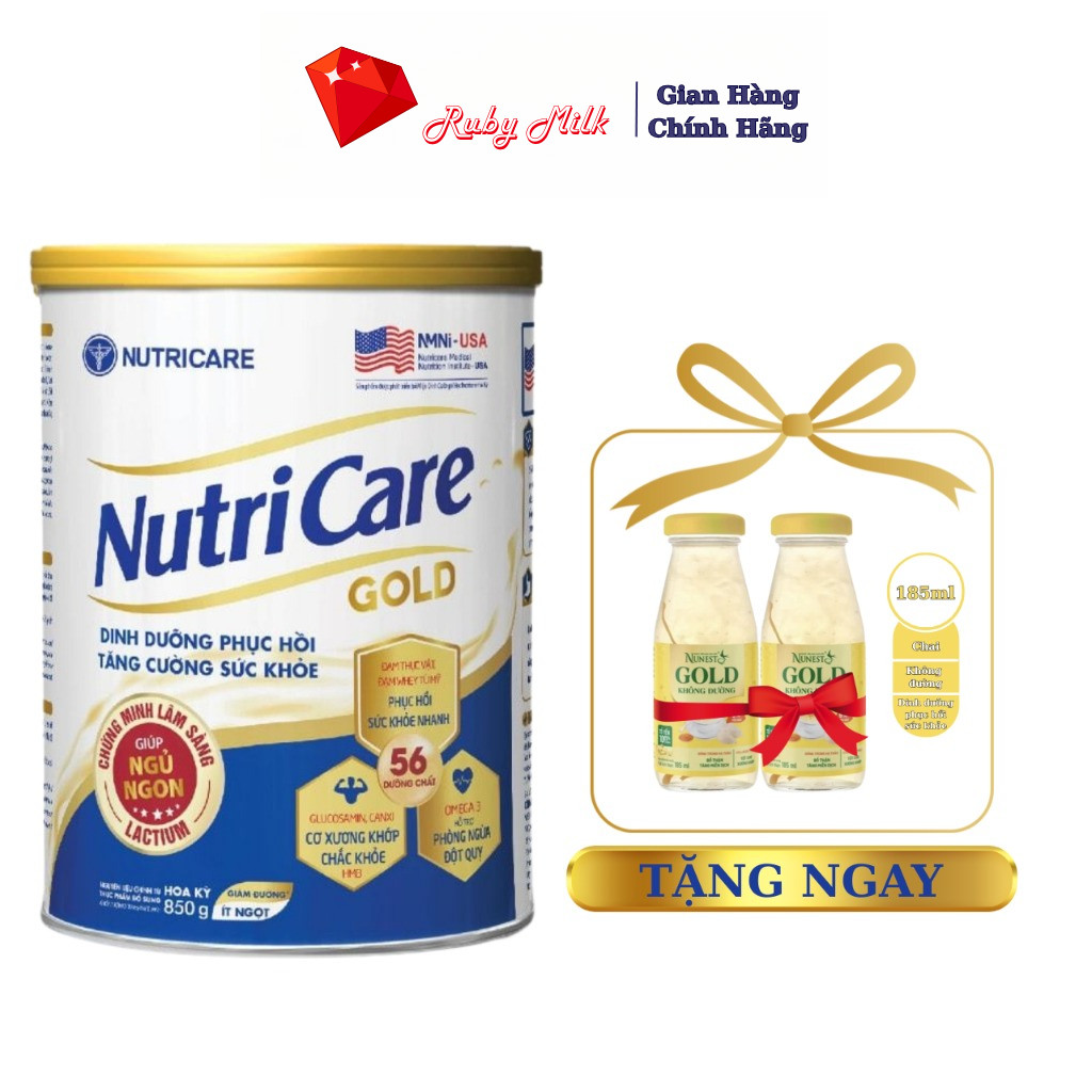Hộp Quà Sữa Bột Nutricare Gold , Nutricare Bone, Glucare Lon 850g ( Tặng Kèm 2 Chai Yến Giao Vị Ngẫu