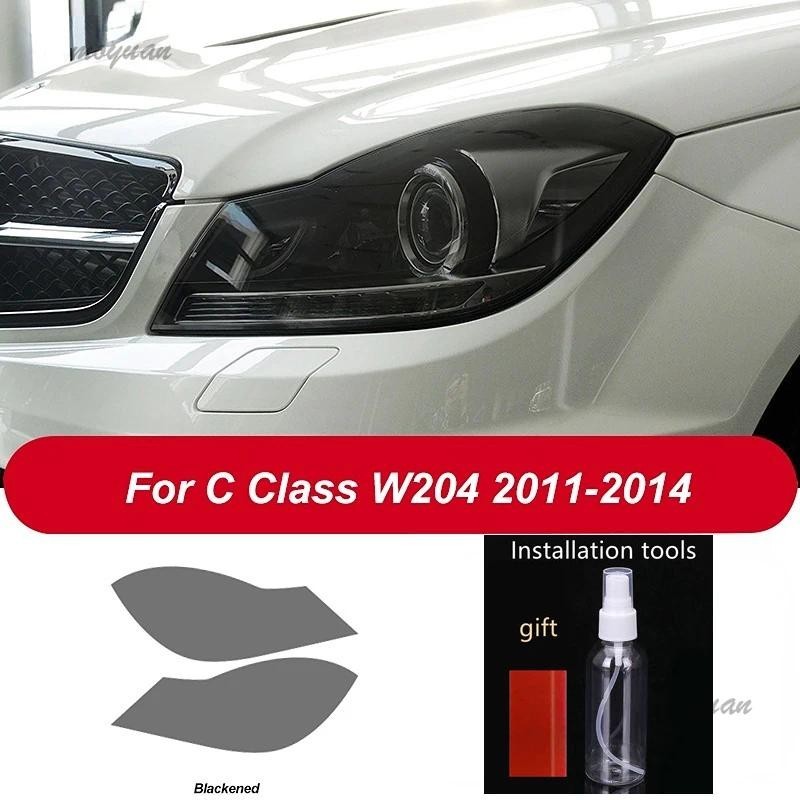 2 Chiếc Xe Đèn Pha Bảo Vệ Phim Trong Suốt Đen TPU Miếng Dán Cho Xe Mercedes Benz C Class W204 C63 AM