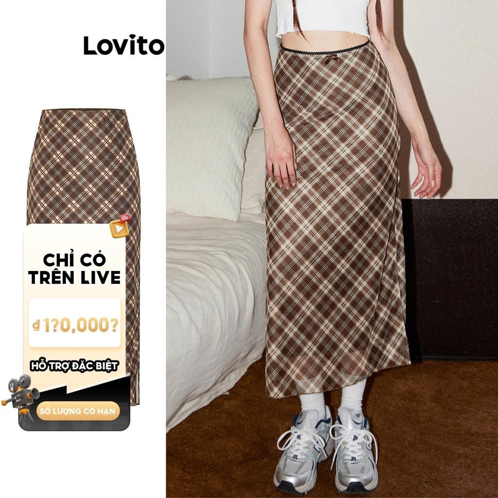 (Live Hosts' pick)Chân váy xòe Lovito 2 lớp họa tiết kẻ sọc phong cách preppy cho nữ L58AD073 (Nhiều