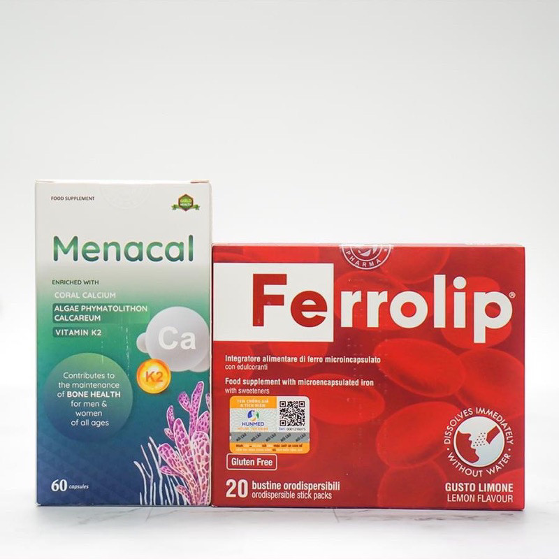 Combo sắt Ferrolip và canxi Menacal tảo biển bổ sung sắt và canxi