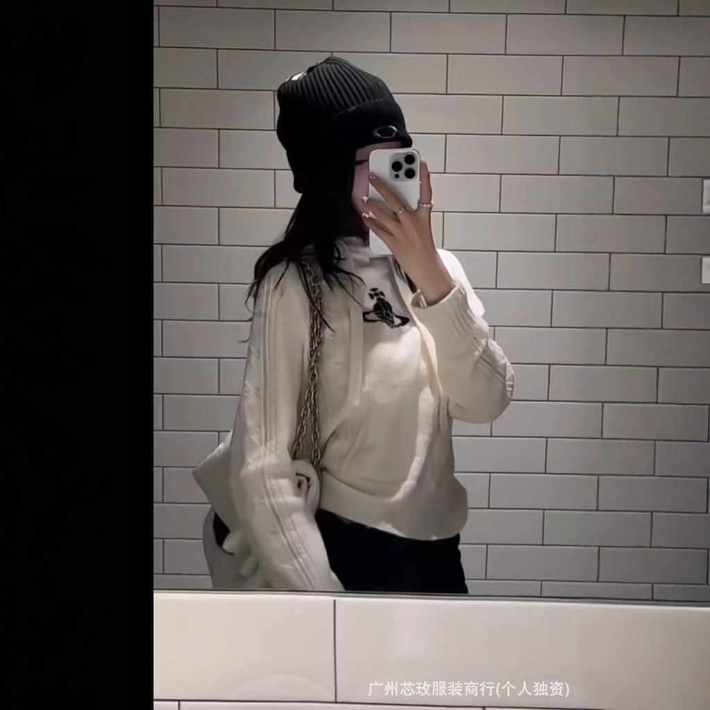 6FF9 vivienne westwood 2025New Hooded Cold Hat Internet Celebrity Same Style Large Logo Pattern Long