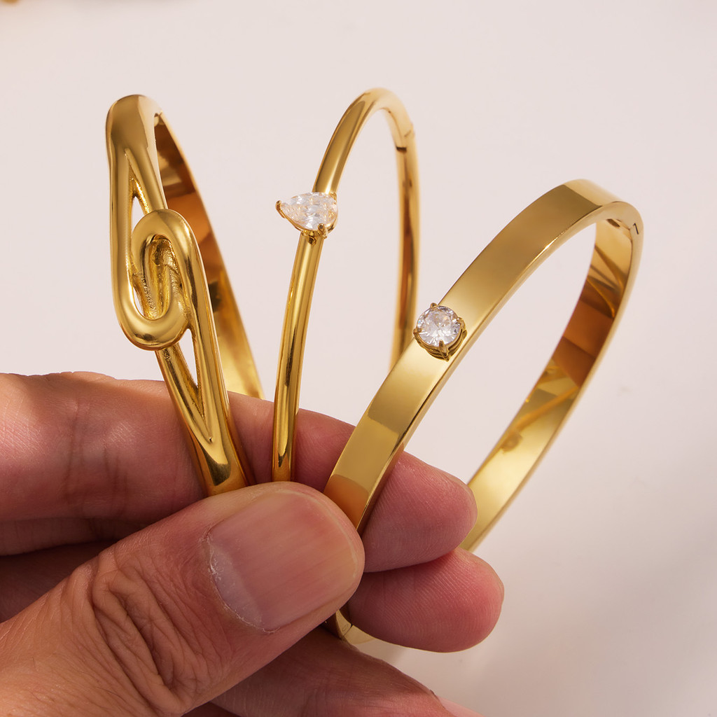 5A Zircon Full Diamond Buckle Bracelet Combination Simple Fashion Bamboo Design Stainless Steel Brac