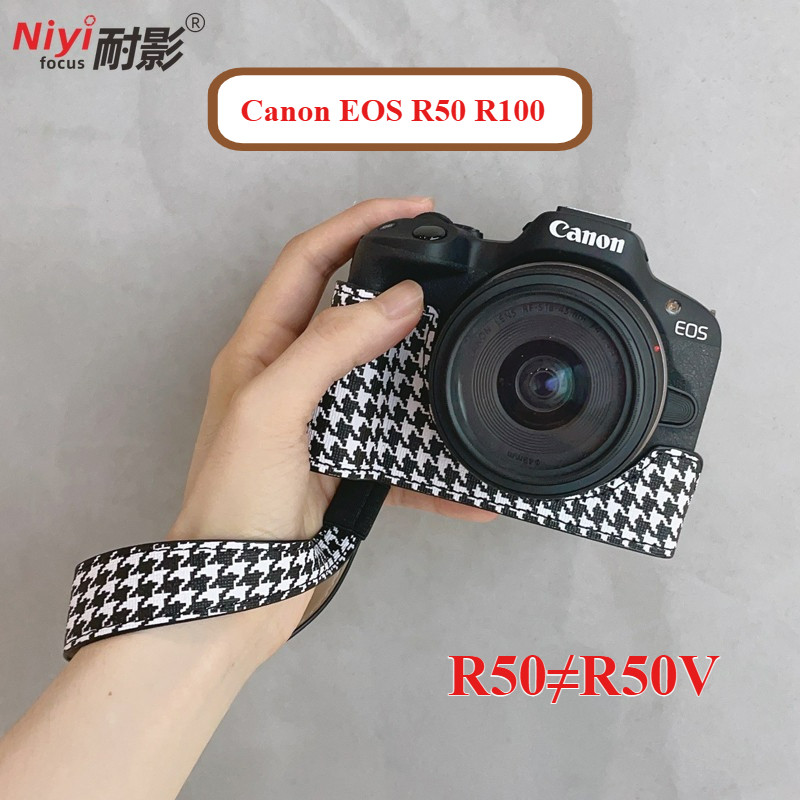 Canon R50 Da PU Camera Nửa Dành Cho Canon EOS R50 R100 Đế Bảo Vệ Vỏ Mở Túi Pin 1 / 4 Vít