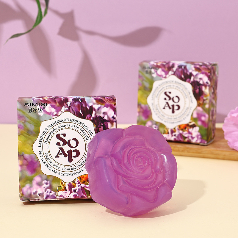 Premium In-Stock#[Smile Silk]Lavender Flower Essential Oil Soap Flower Shape Handmade Soap Making Cl