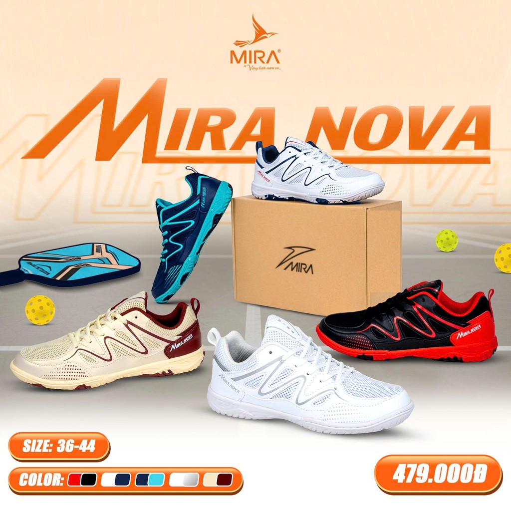 [Tăng 1 size] Giày cầu lông Mira Nova bền đẹp êm chân bám sàn tốt giao hỏa tốc tặng 2 quà