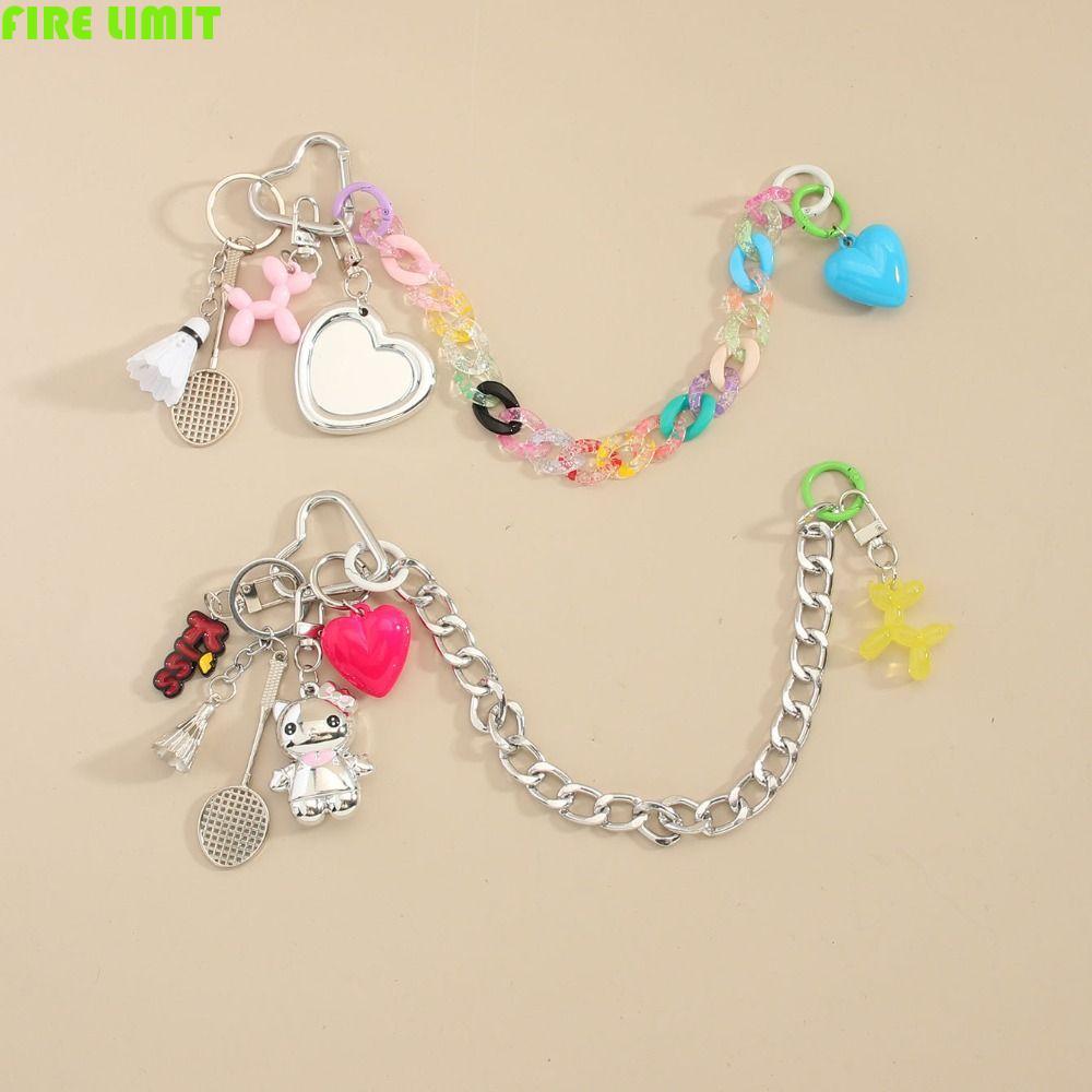 FIRE LIMIT Heart Locket Móc Khóa, Móc Khóa Cặp Đôi Cầu Lông Chống Mất Hợp Kim, Túi Phong Cách Thể Th