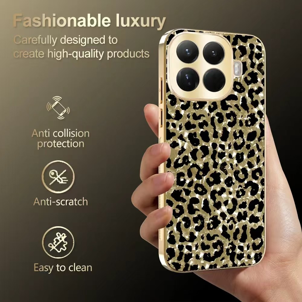 Ốp điện thoại chống rơi da báo mạ điện cho Xiaomi 15T 17 Pro Max Redmi Note 14 13 Pro Plus