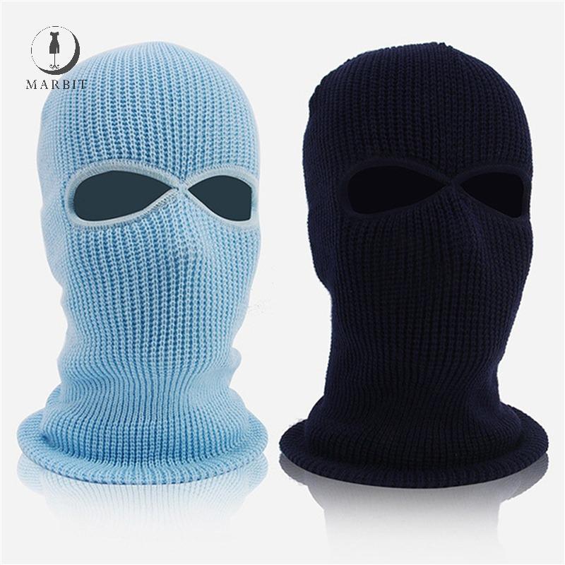Marbit Mùa Đông Đan Ấm Áp Mềm 2 Lỗ Toàn Mặt Mũ Trượt Tuyết Balaclava Hood FHS